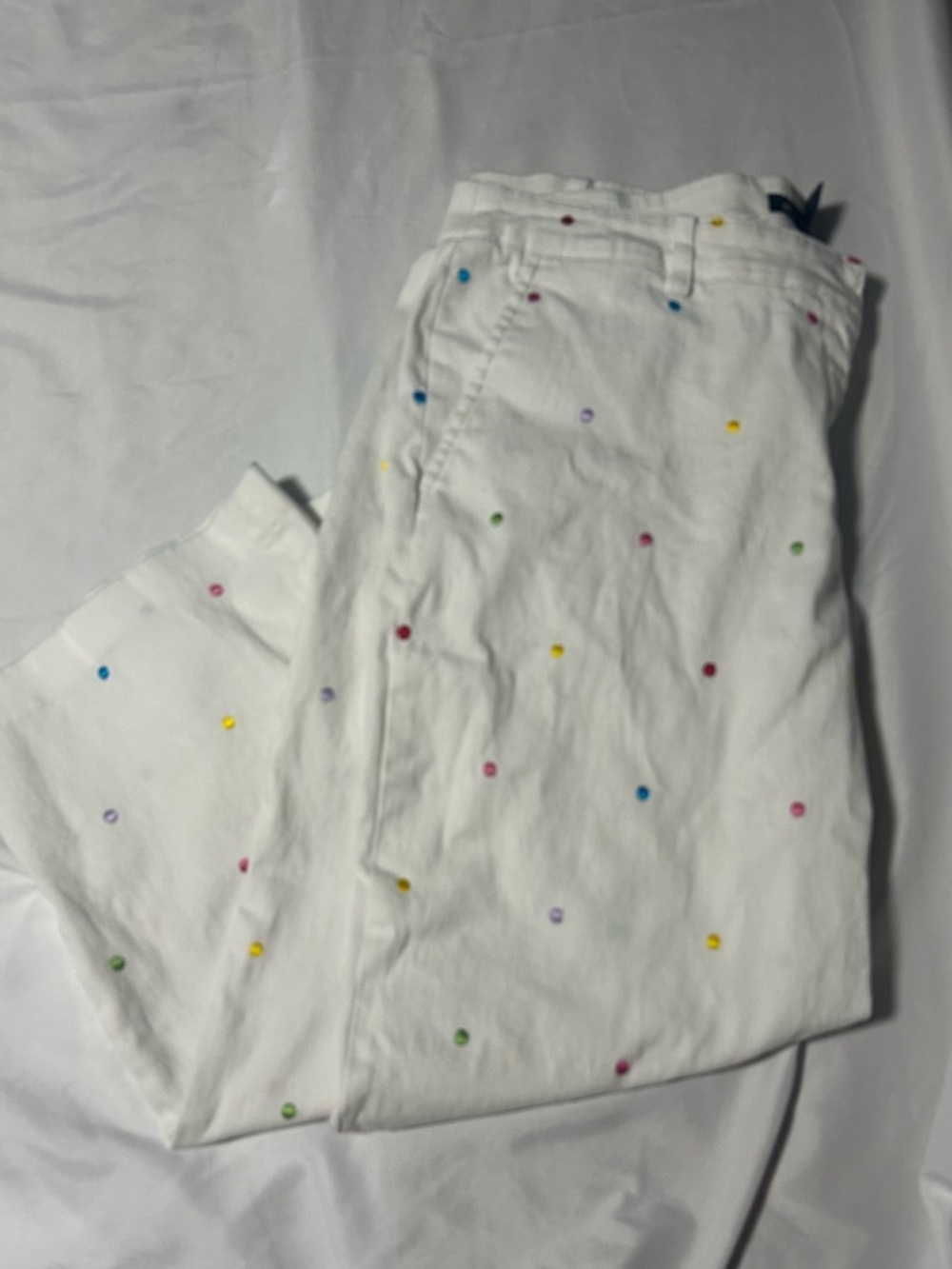 Briggs New York Womens Capri Pants White Embroidered Polka Dots Size 16